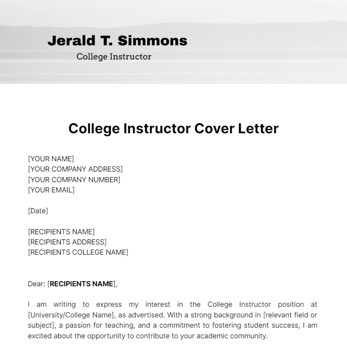 college instructor cover letter sample