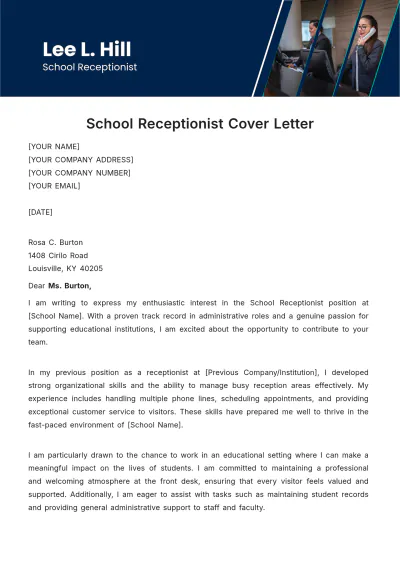 Free School Receptionist Cover Letter Template to Edit Online