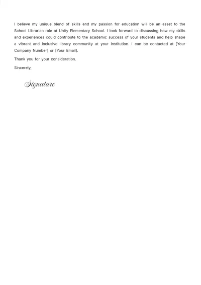 Free School Librarian Cover Letter Template to Edit Online