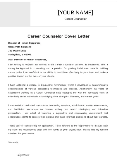 Free Career Counselor Cover Letter to Edit Online