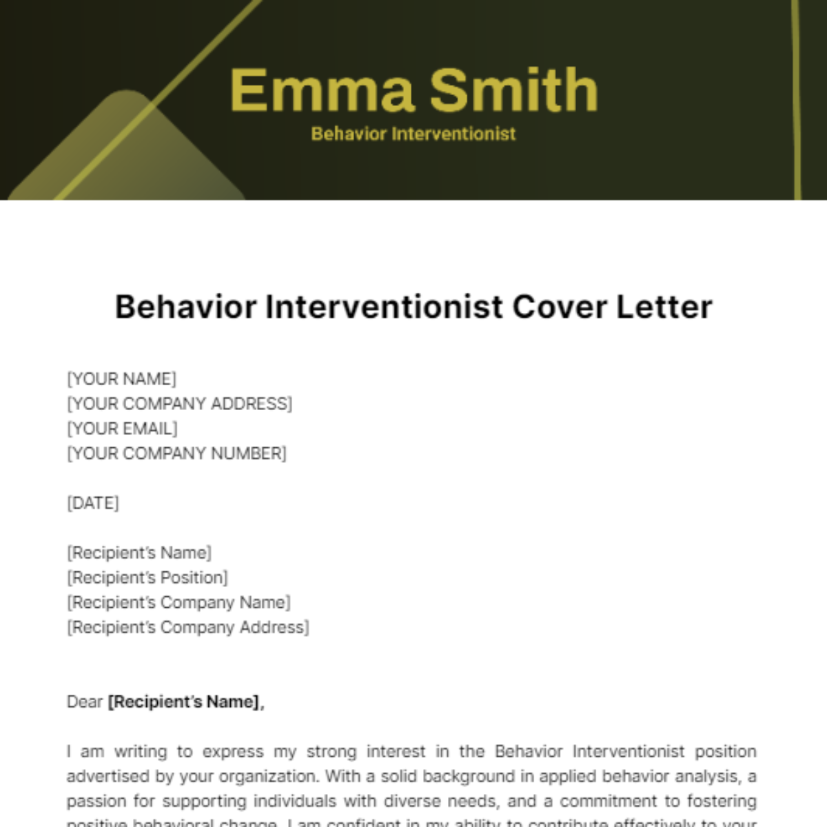 Behavior Interventionist Cover Letter Template
