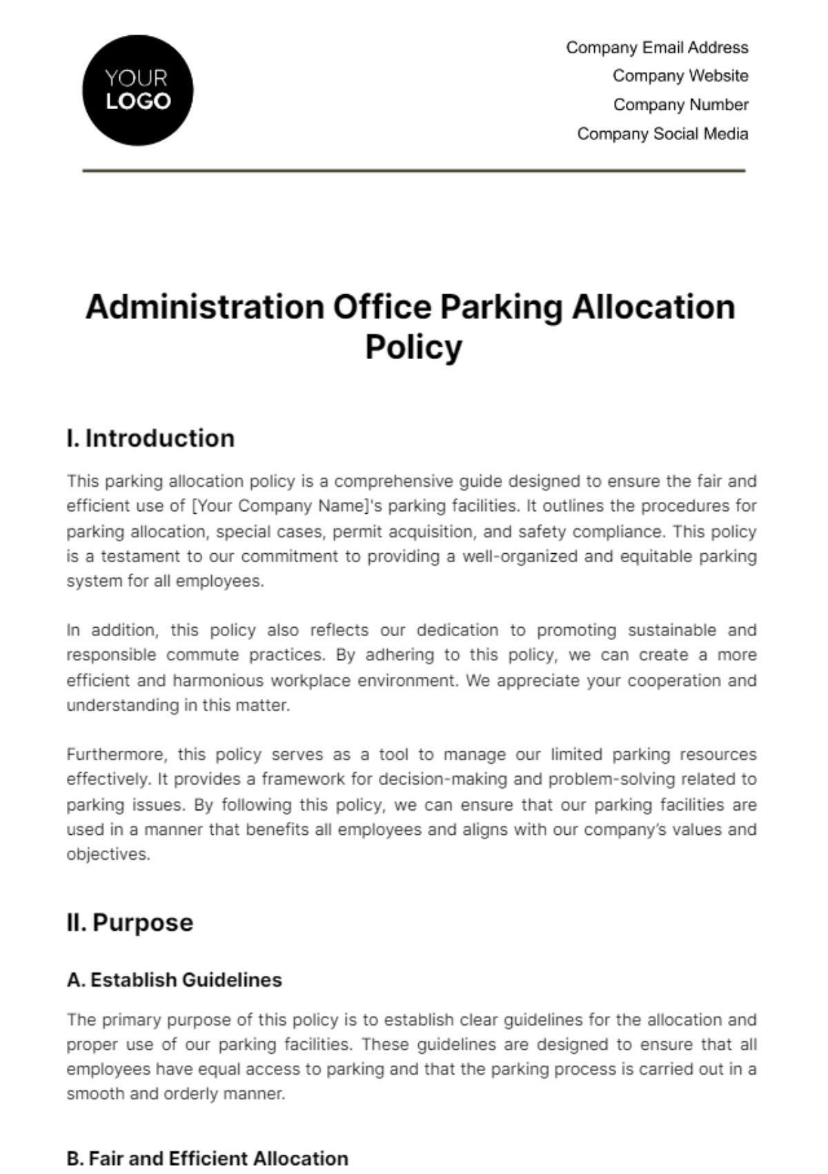Free Administration Office Parking Allocation Policy Template