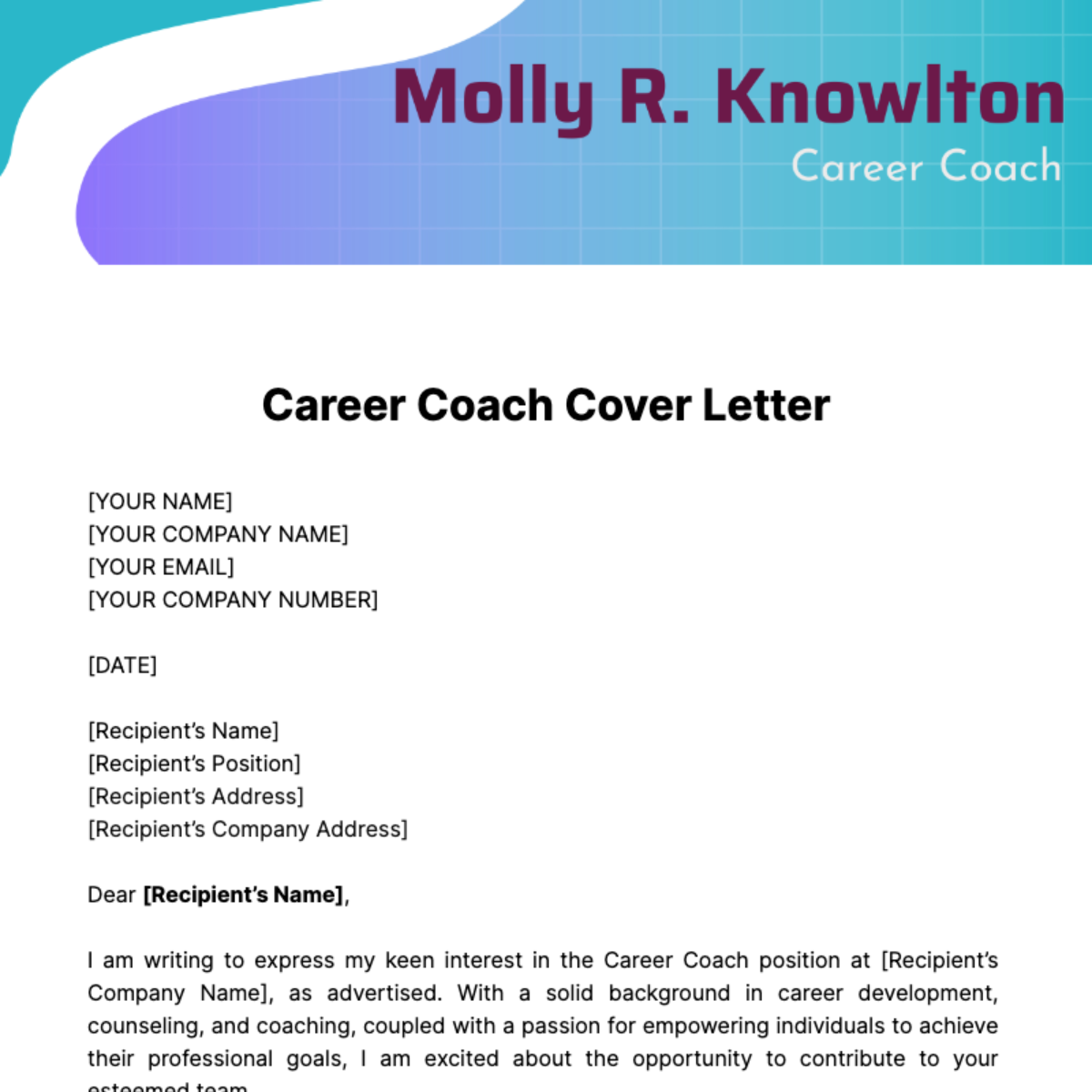 Free Career Coach Cover Letter Template
