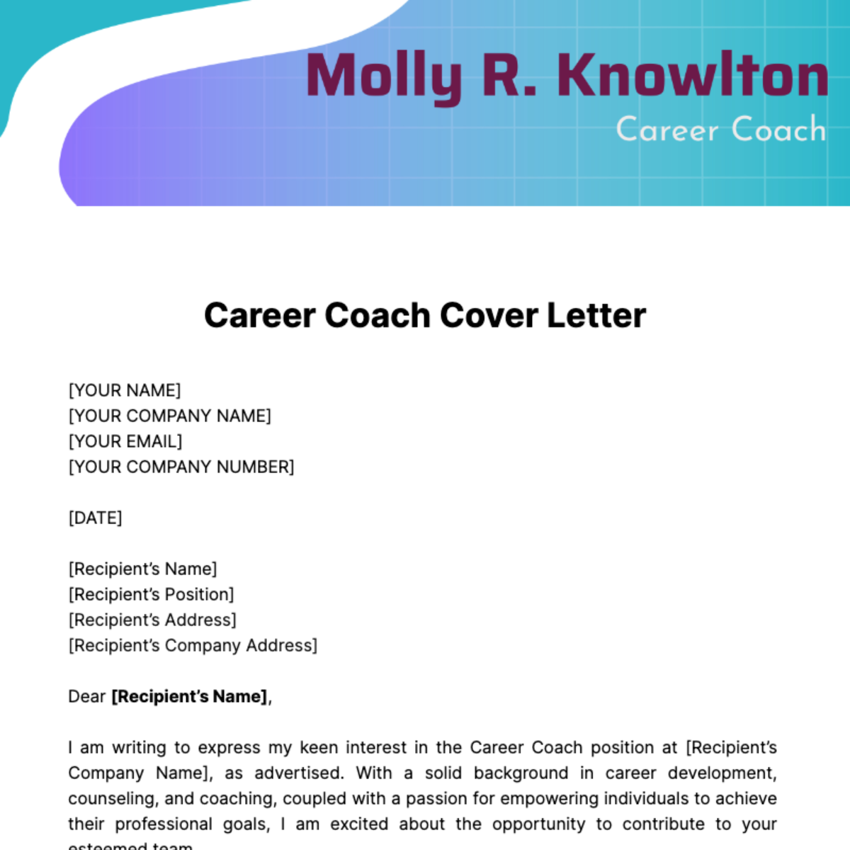 Career Coach Cover Letter Template - Edit Online & Download