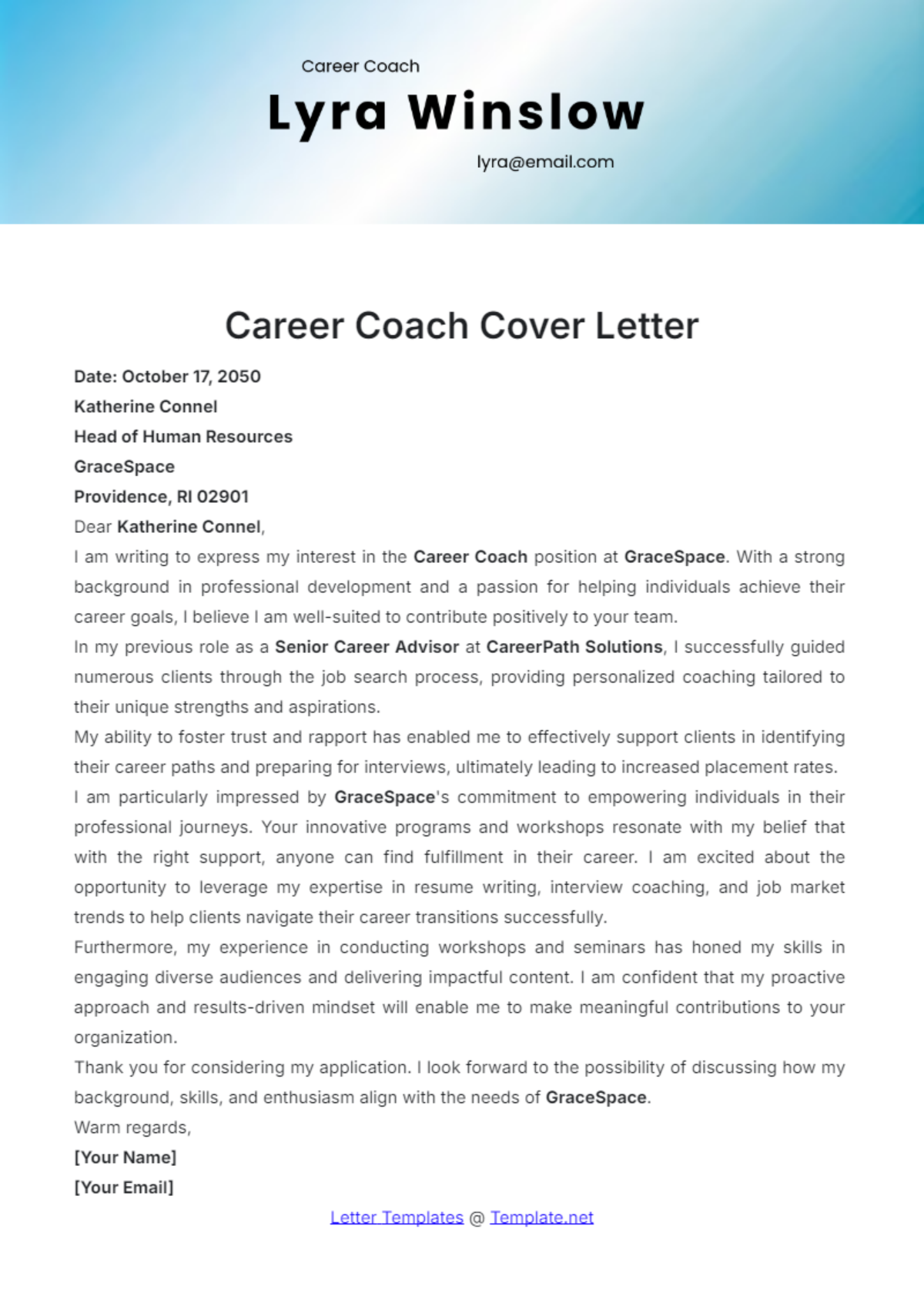 Career Coach Cover Letter Template - Edit Online & Download