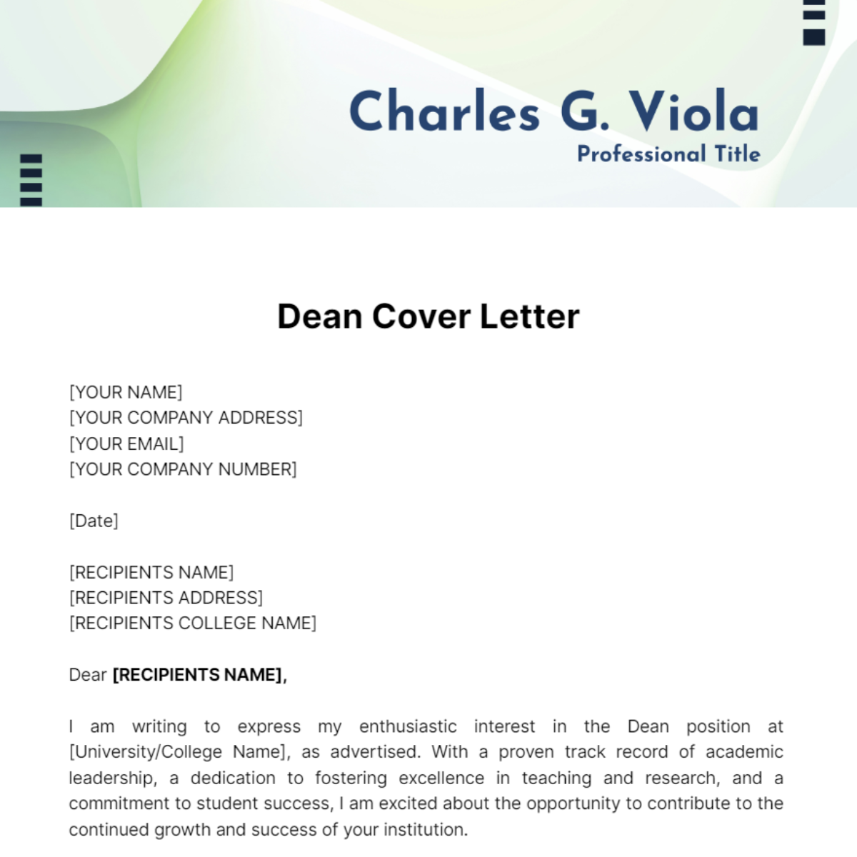 Dean Cover Letter Template