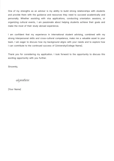 Free International Student Advisor Cover Letter Template to Edit Online