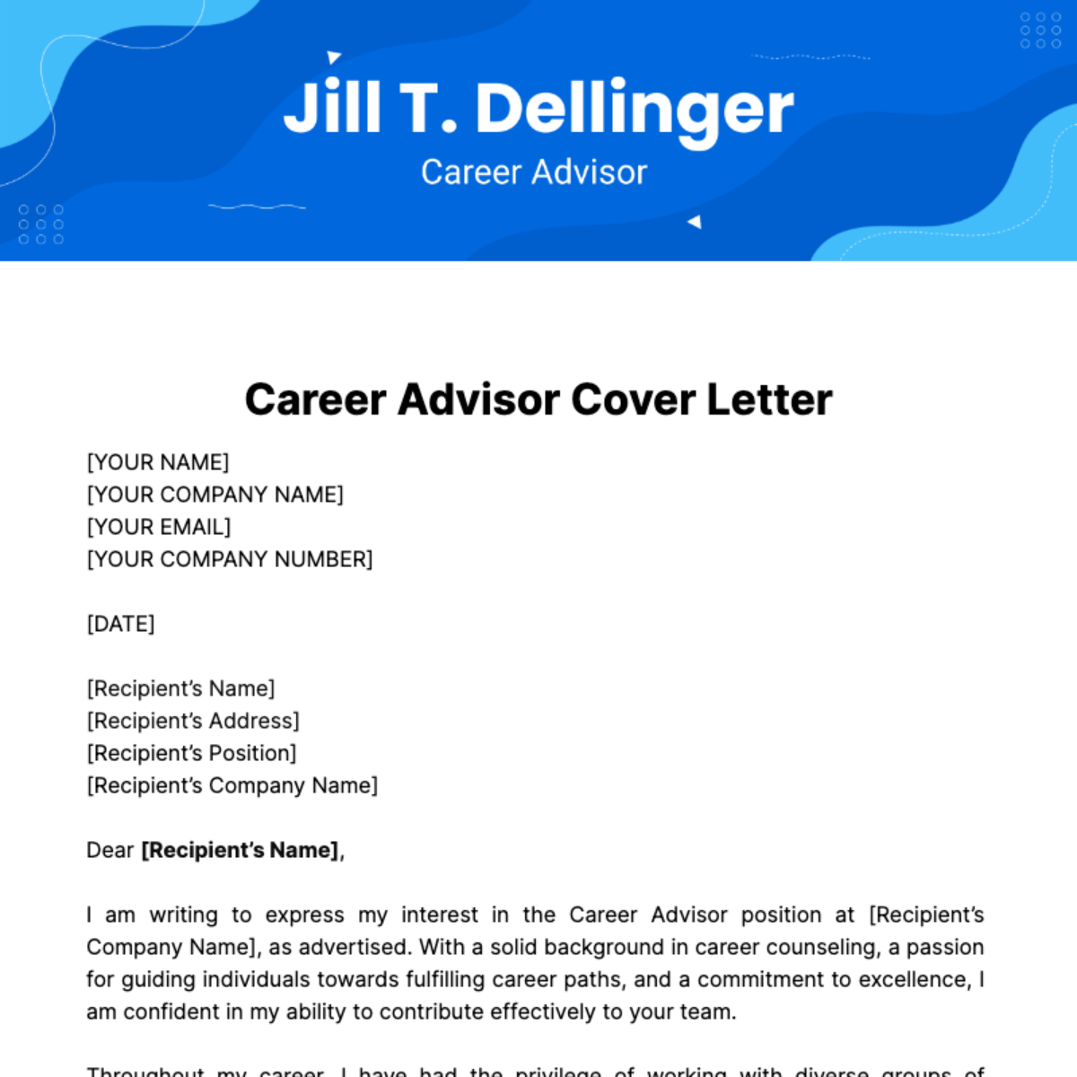 Free Career Advisor Cover Letter Template
