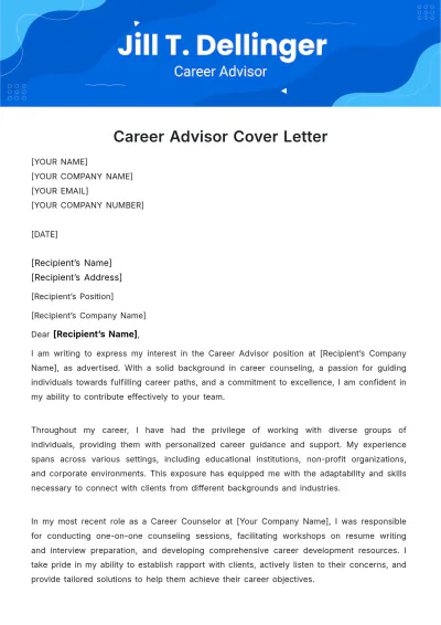 Free Career Advisor Cover Letter Template to Edit Online