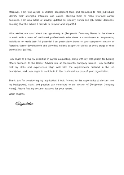 Free Career Advisor Cover Letter Template to Edit Online