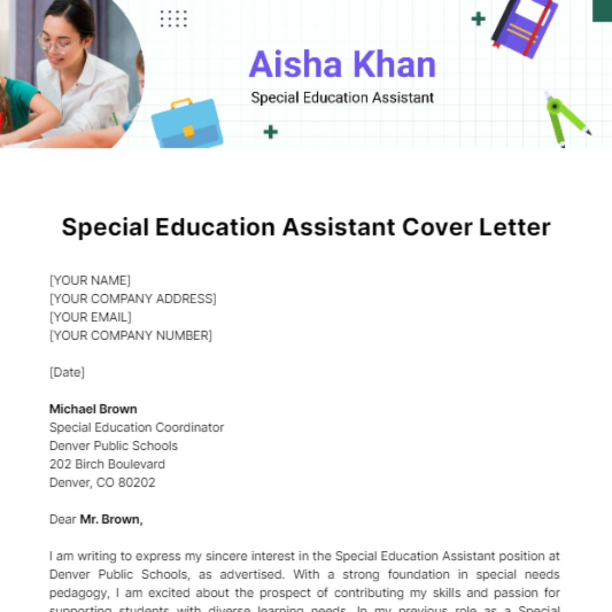 Special Education Assistant Cover Letter Template