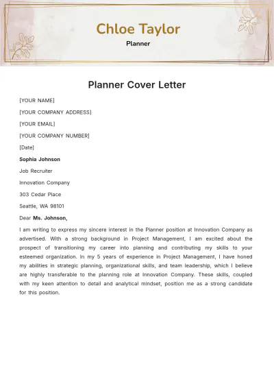 Free Planner Cover Letter Template to Edit Online