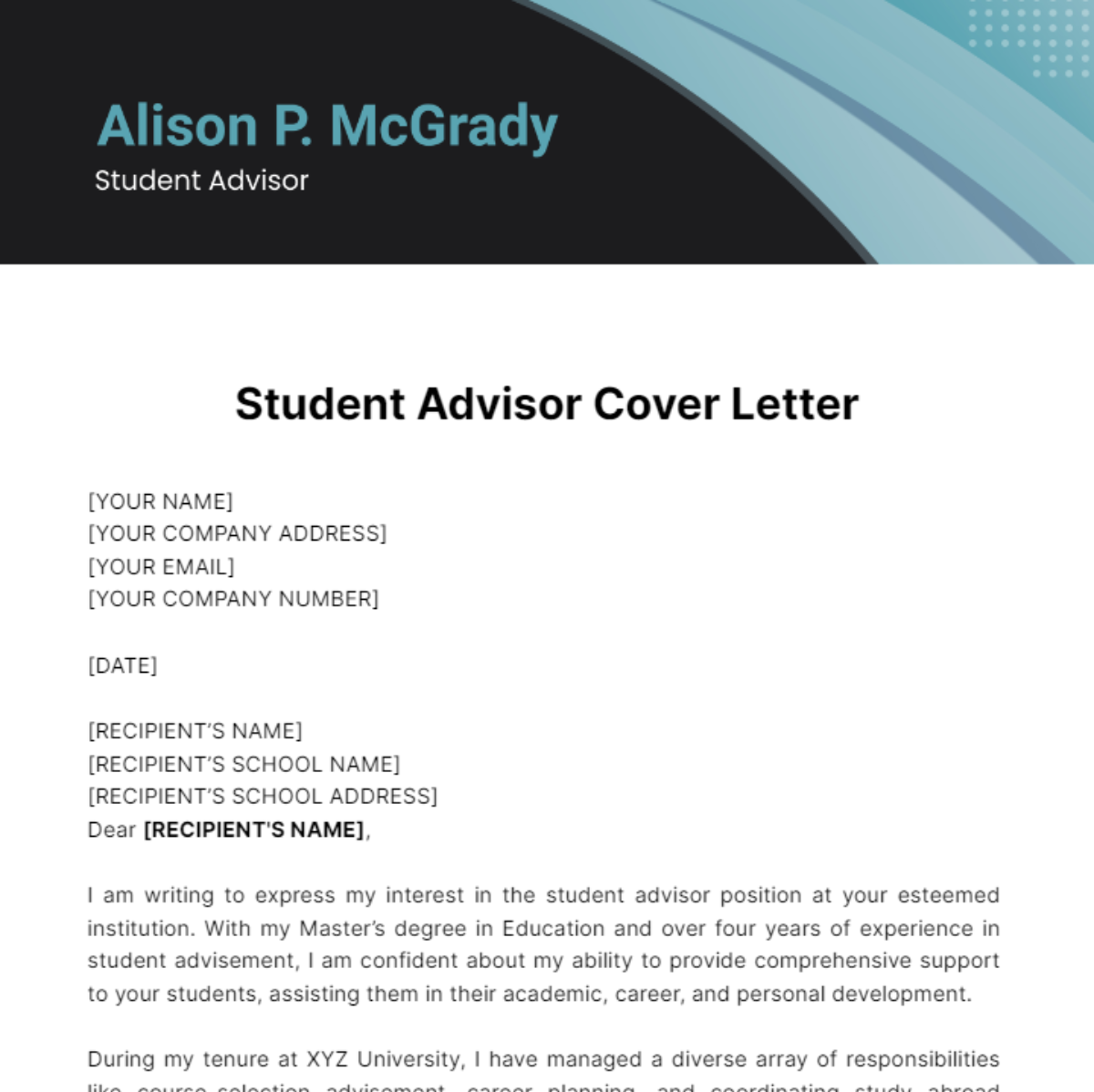 Student Advisor Cover Letter Template