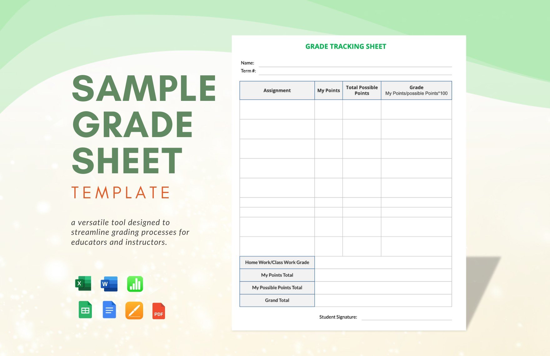 Sample Grade Sheet Template in Word, Google Docs, Excel, PDF, Google Sheets, Apple Pages, Apple Numbers