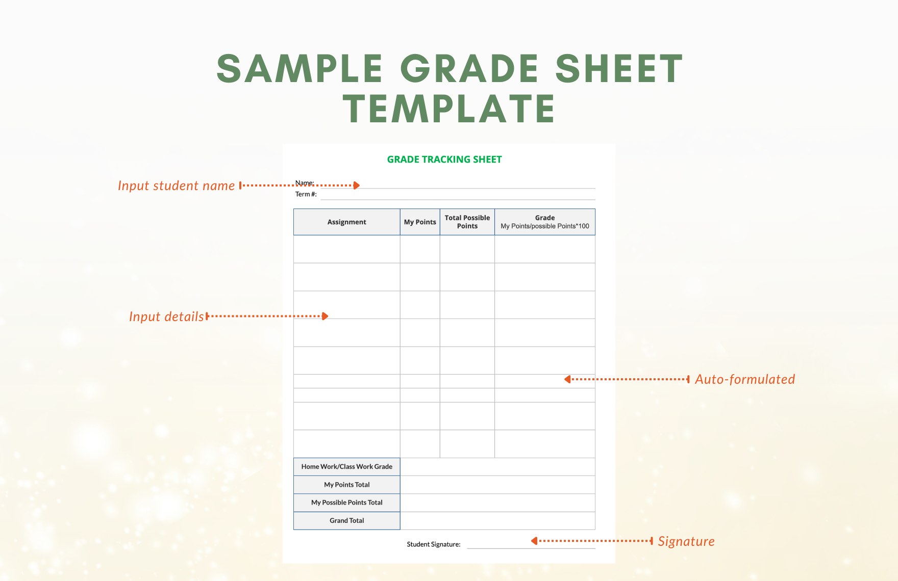Sample Grade Sheet Template