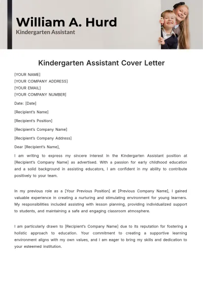 Free Kindergarten Assistant Cover Letter Template to Edit Online