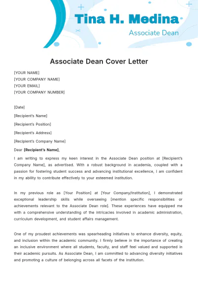 Free Associate Dean Cover Letter Template to Edit Online