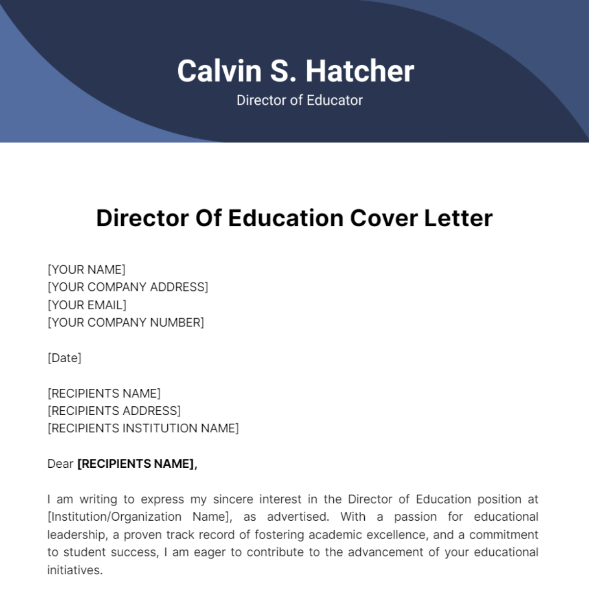 Director Of Education Cover Letter Template