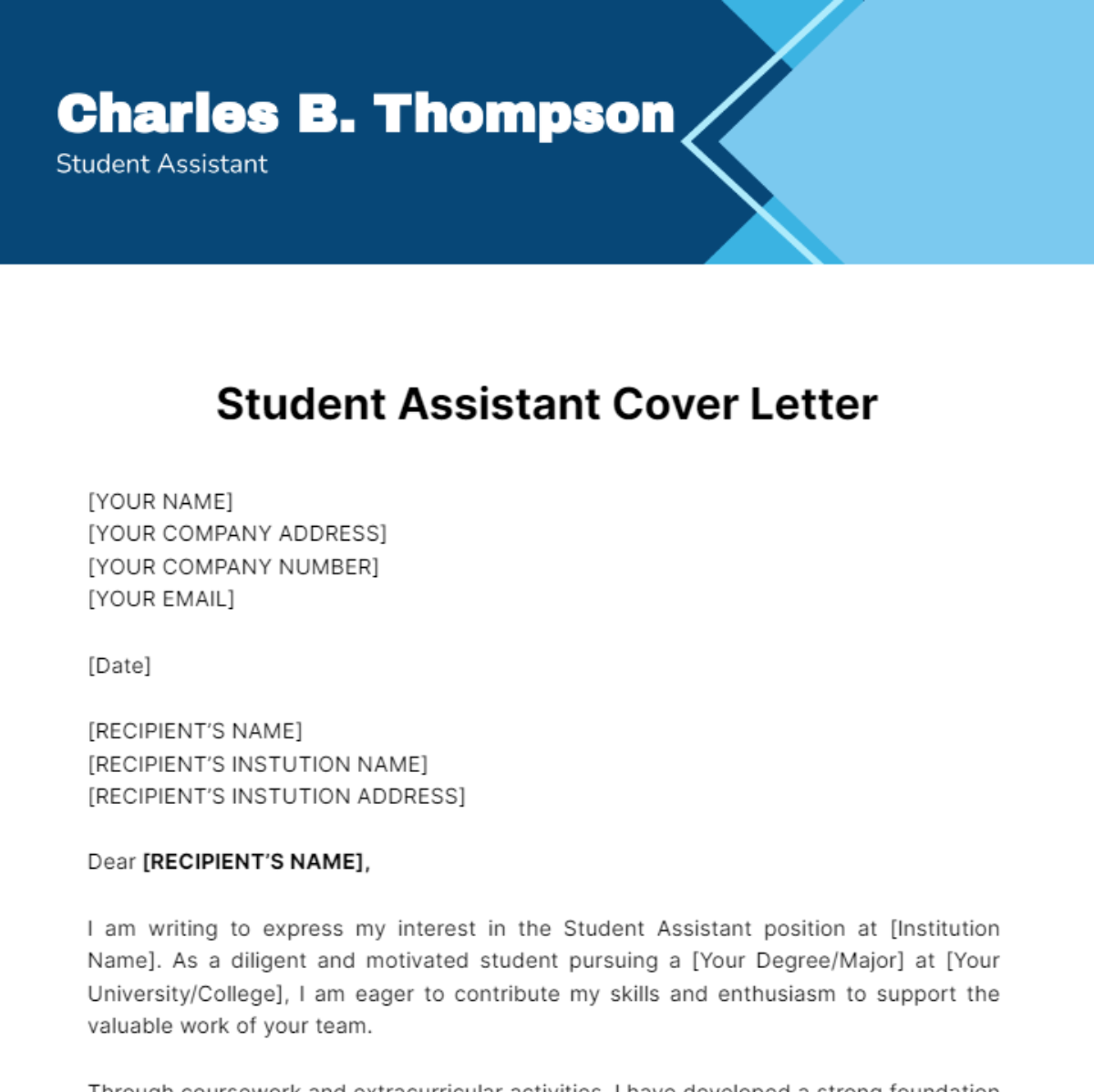 Student Assistant Cover Letter Template - Edit Online & Download