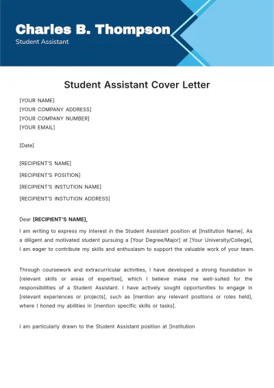 Free Student Assistant Cover Letter Template to Edit Online