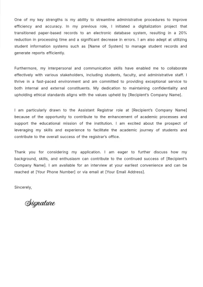 Free Assistant Registrar Cover Letter Template to Edit Online
