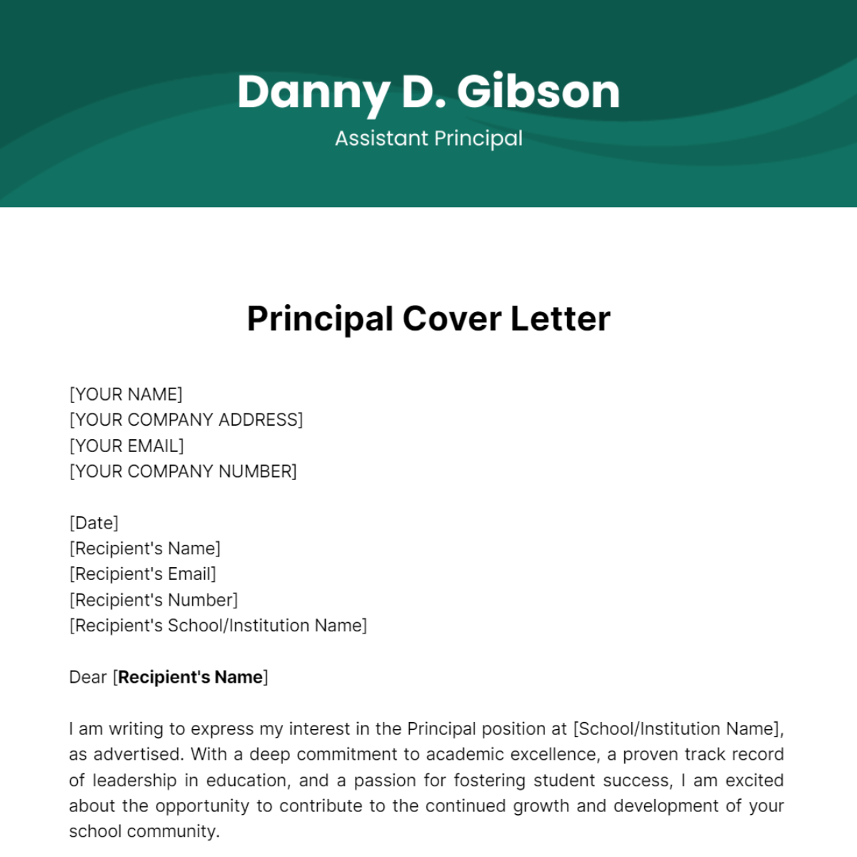 Principal Cover Letter Template