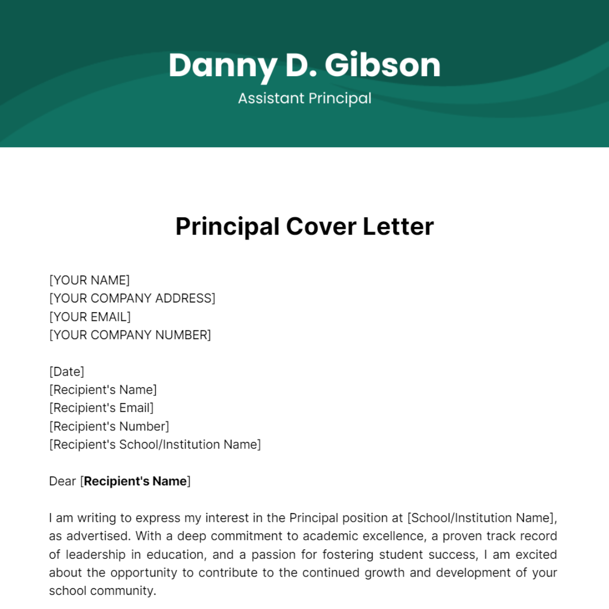 Principal Cover Letter Template - Edit Online & Download