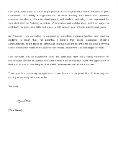 Free Principal Cover Letter Template to Edit Online