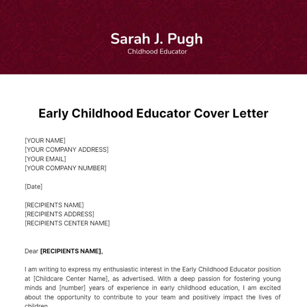 Early Childhood Educator Cover Letter Template