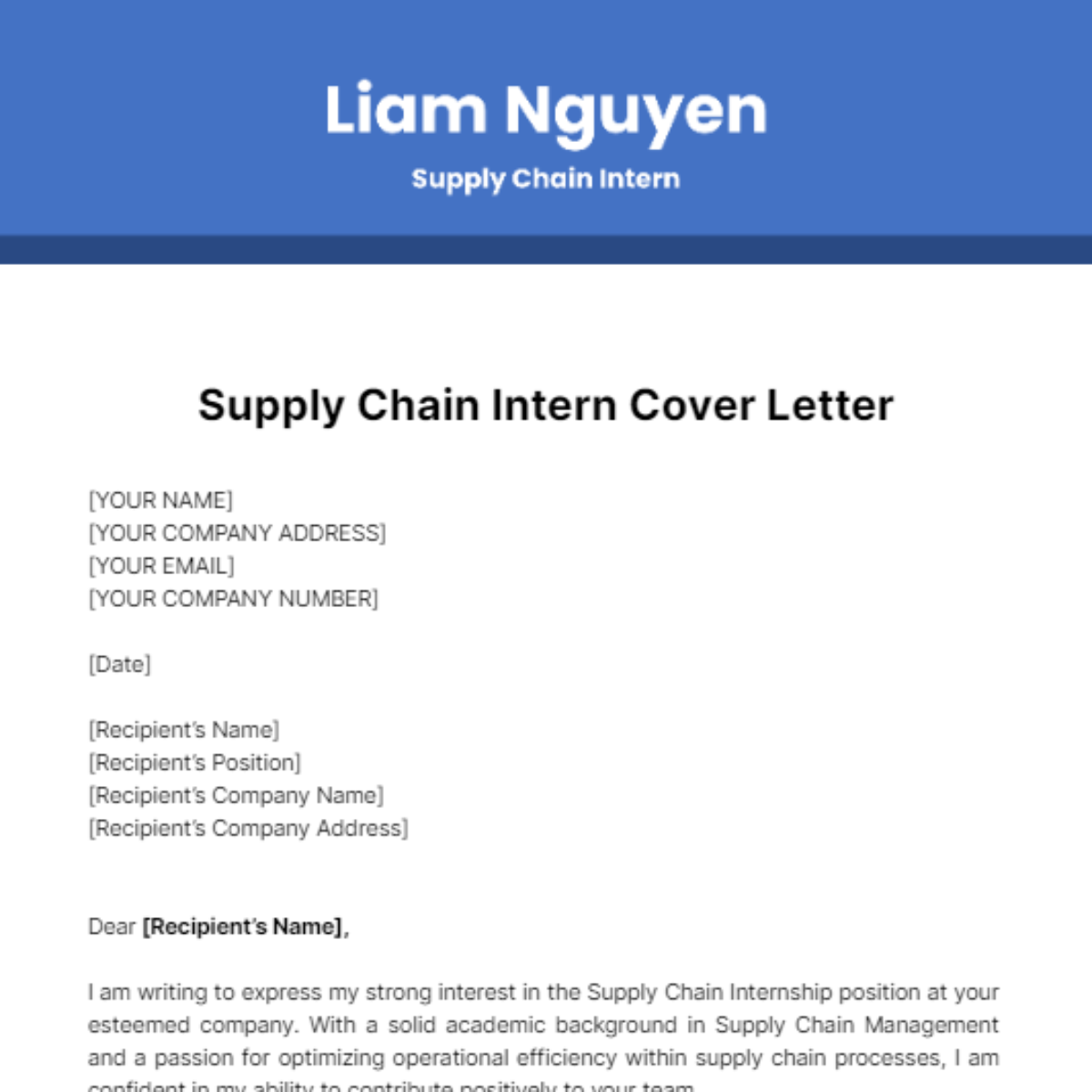 Supply Chain Intern Cover Letter Template