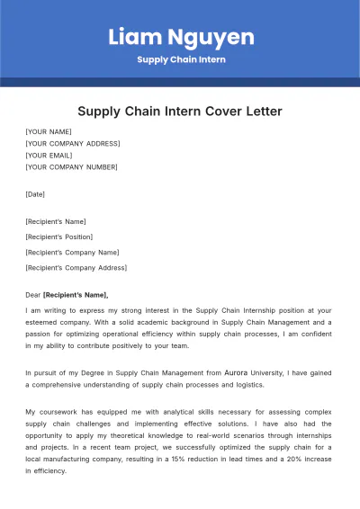 Free Supply Chain Intern Cover Letter Template to Edit Online