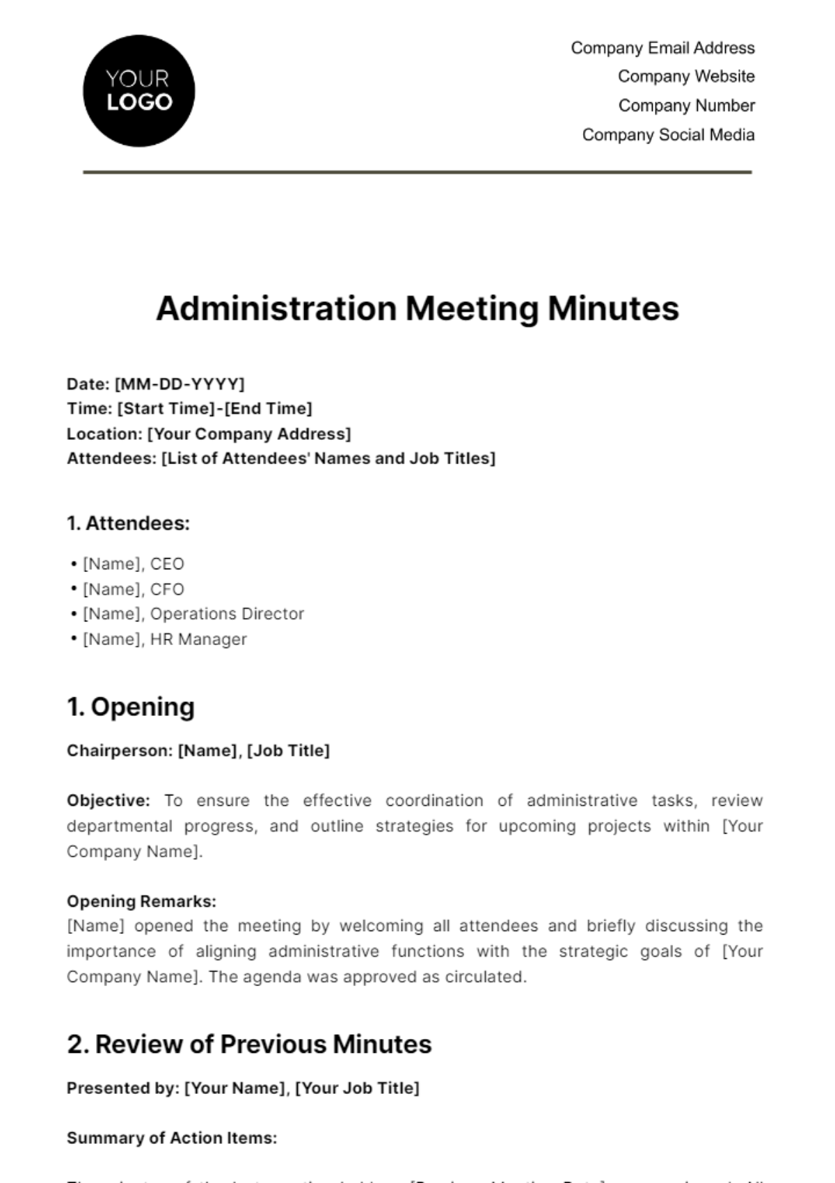 Free Administration Meeting Minutes Template