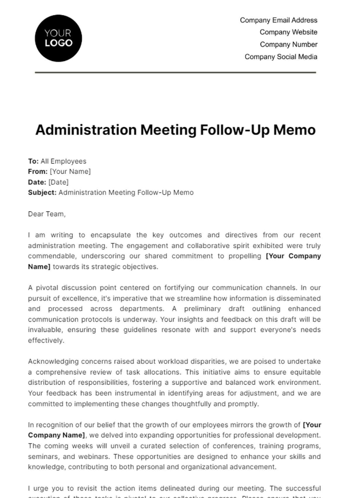 Free Administration Meeting Follow-Up Memo Template
