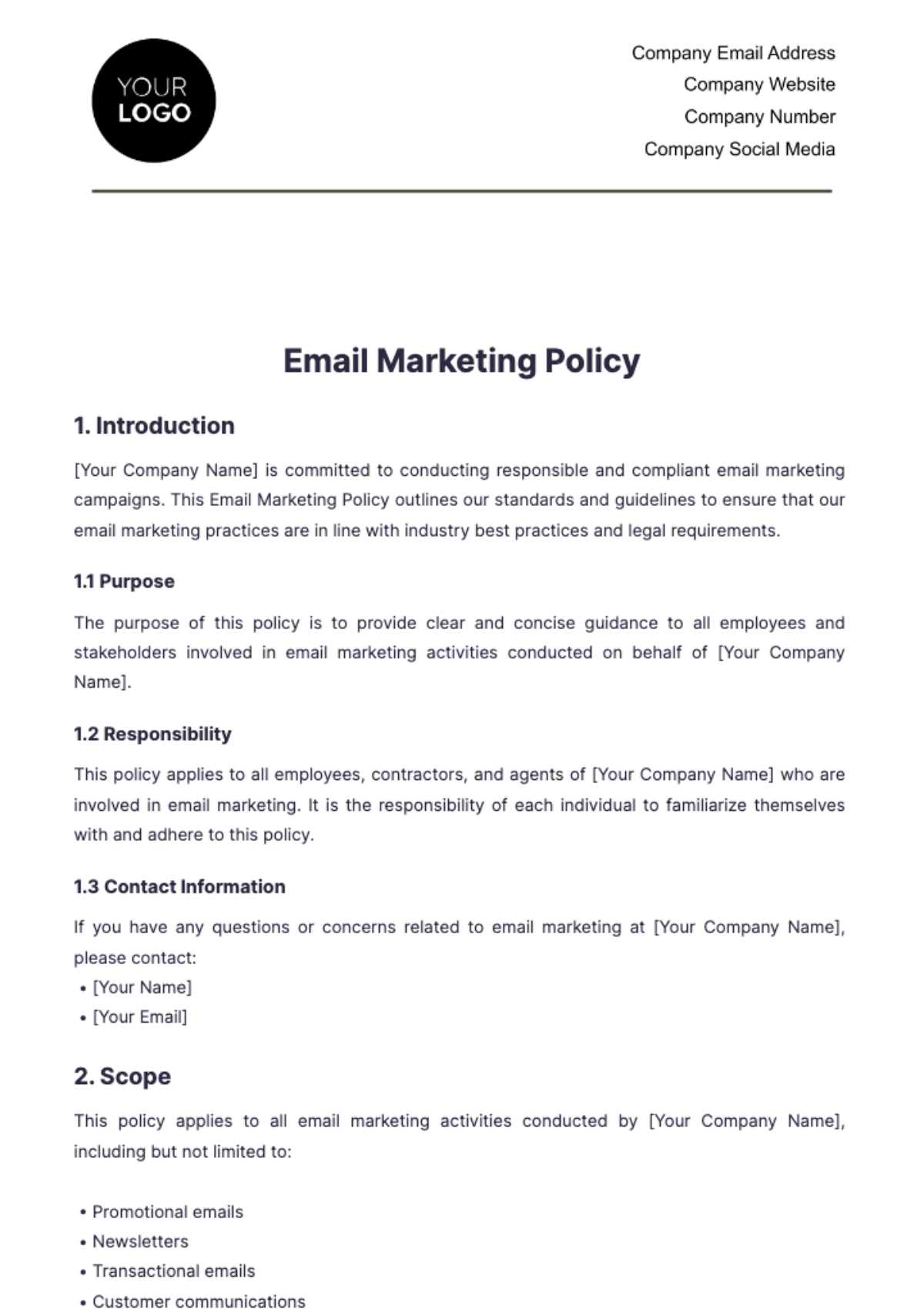 Email Marketing Policy Template