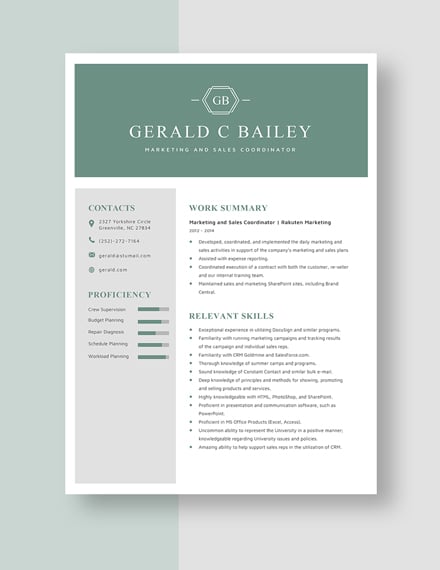 Marketing and Sales Coordinator Resume Template