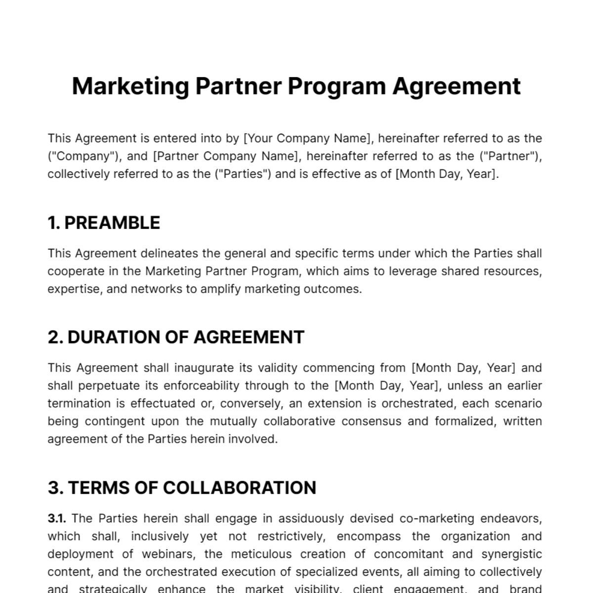 Marketing Partner Program Agreement Template