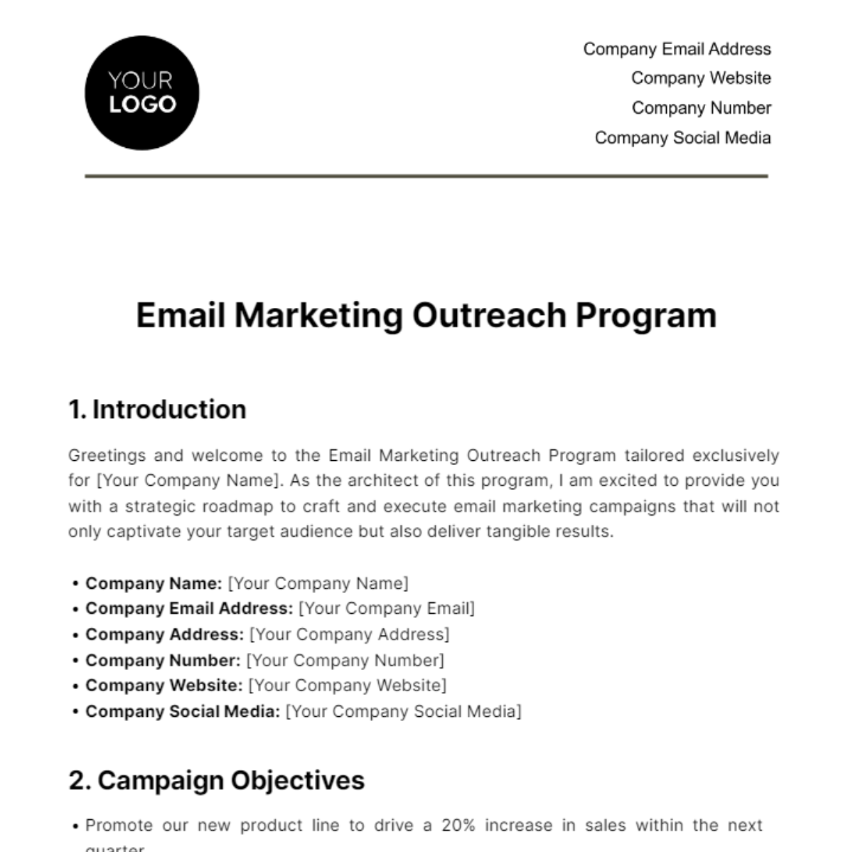 Email Marketing Outreach Program Template
