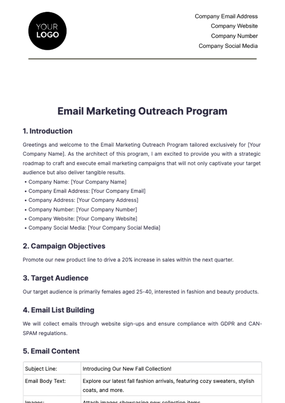 Free Email Marketing Outreach Program Template to Edit Online