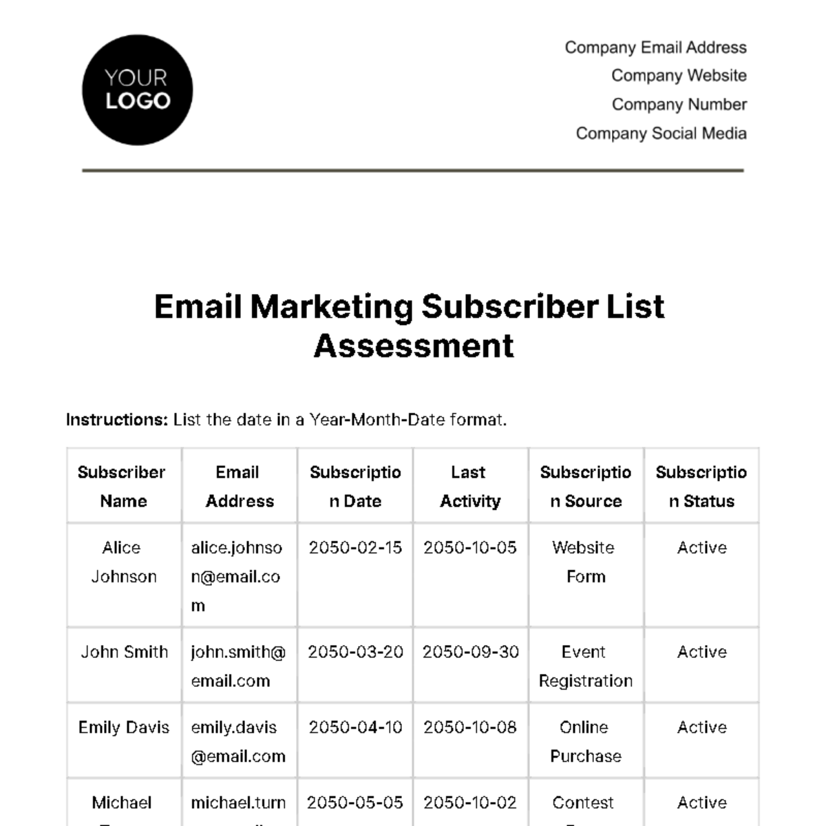 Email Marketing Subscriber List Assessment Template