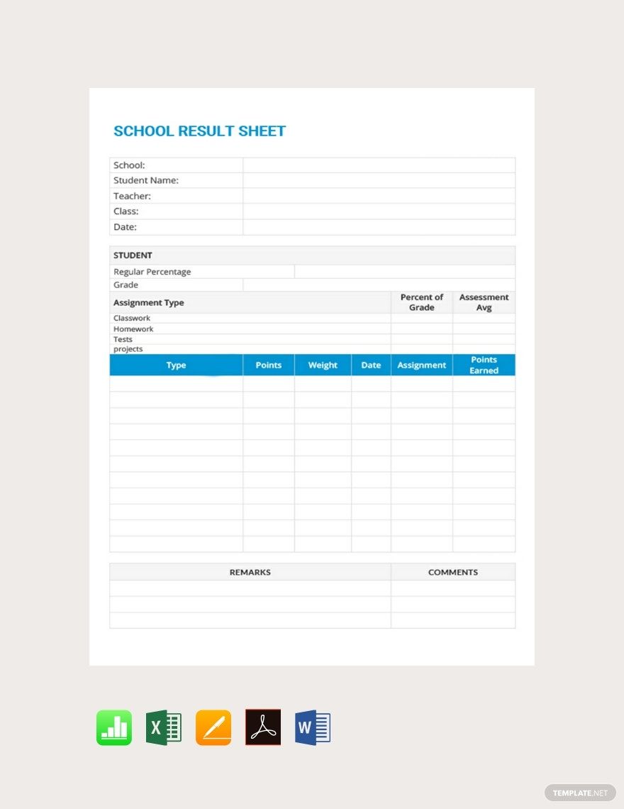 Free School Result Grade Sheet Template