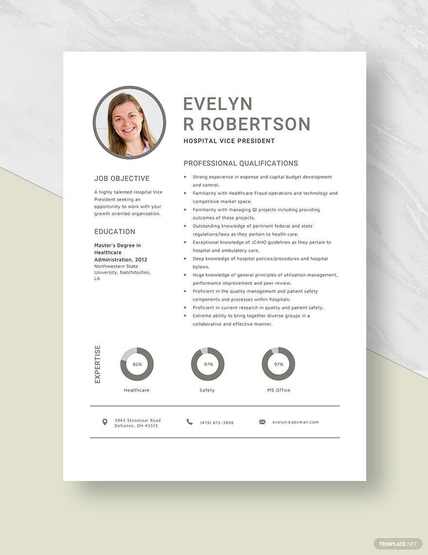 Hospital Vice President Resume in Word, Apple Pages