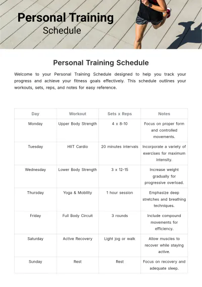 Free Personal Training Schedule Template to Edit Online