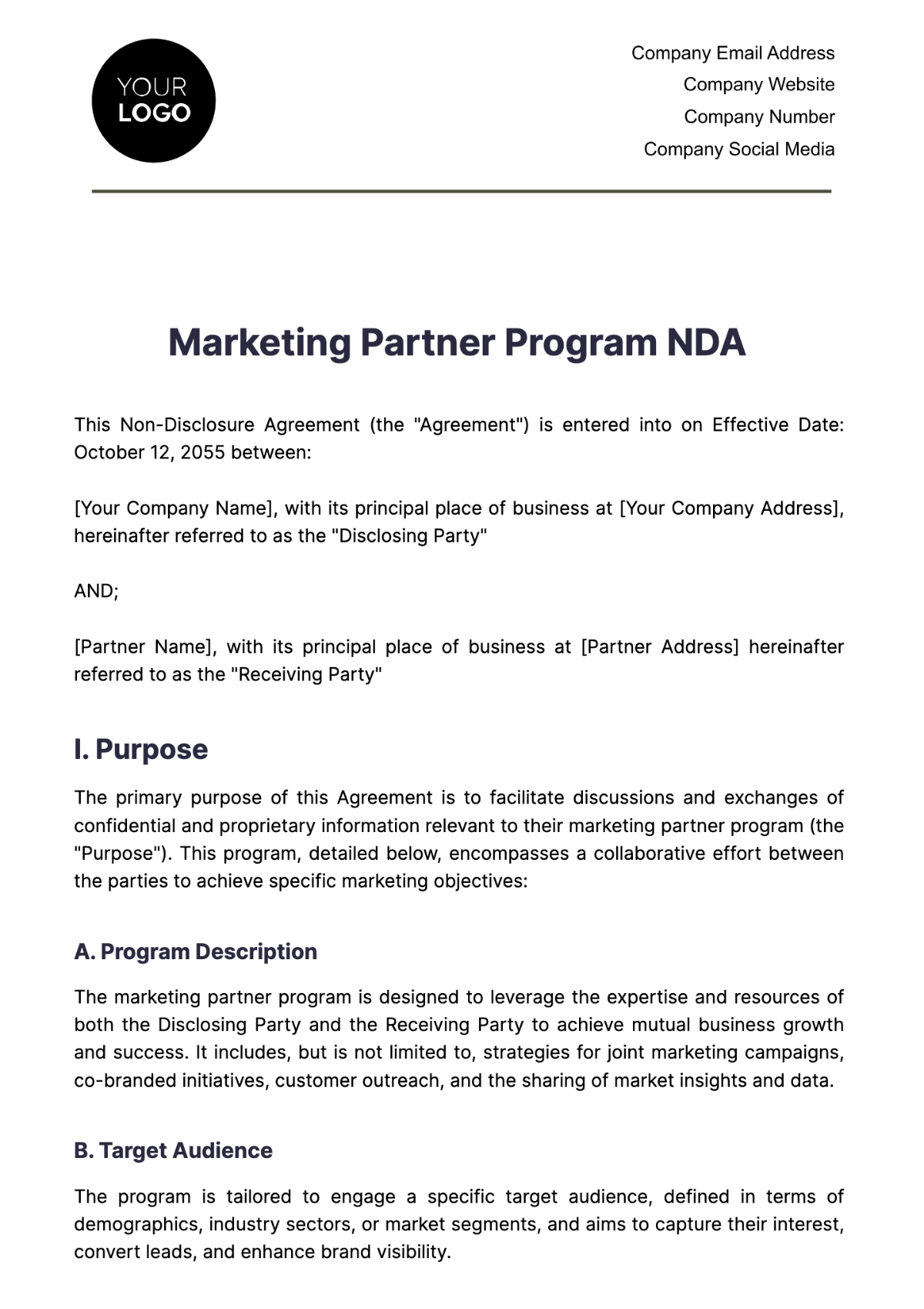 Marketing Partner Program NDA Template - Edit Online & Download