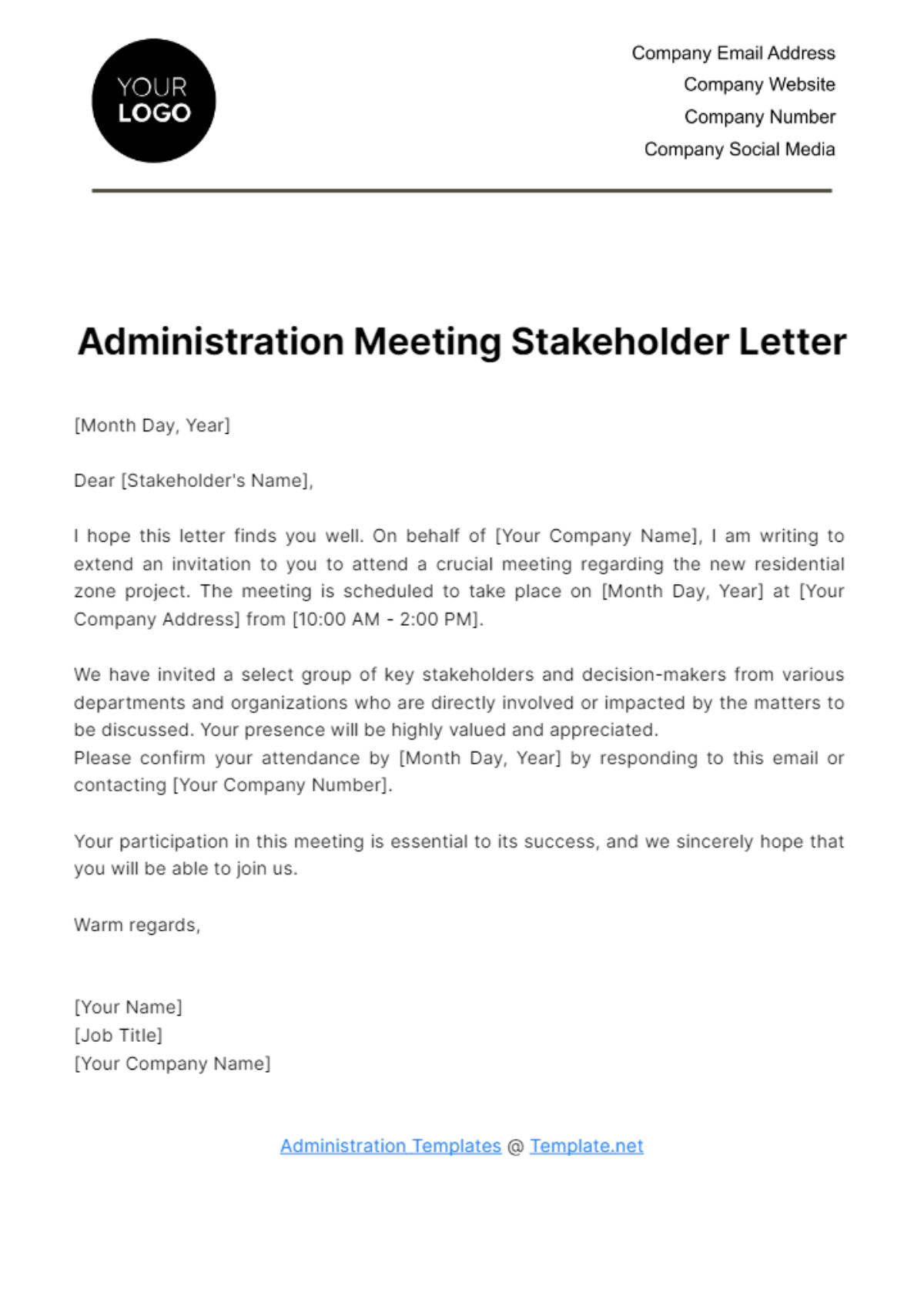 Administration Meeting Stakeholder Letter Template