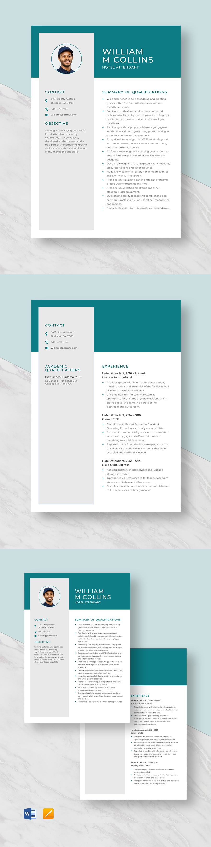 Free Food Attendant Resume Template - Word, Apple Pages | Template.net