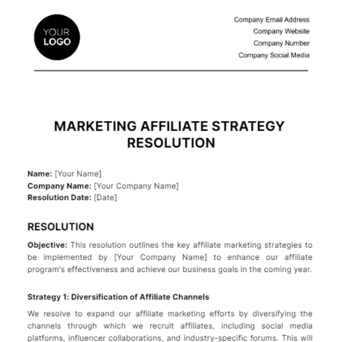 Marketing Affiliate Strategy Resolution Template