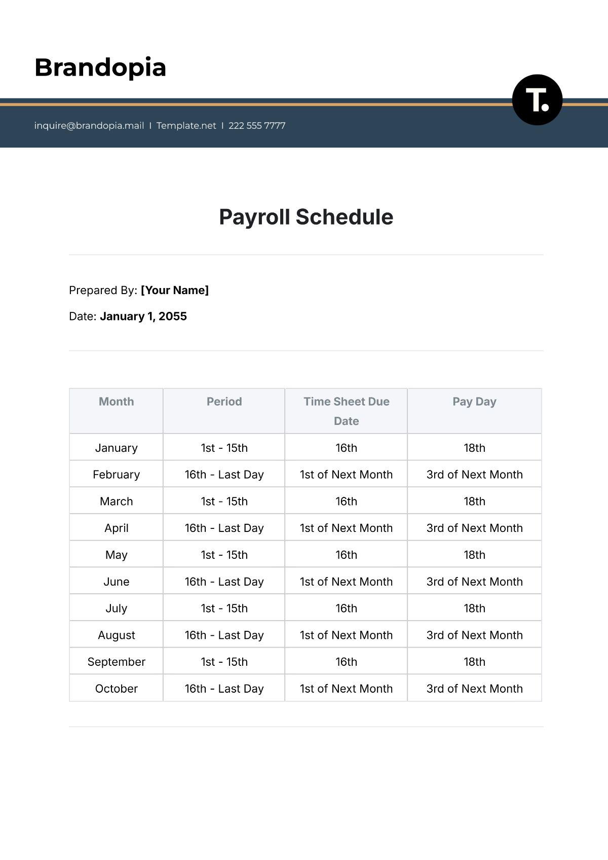 Payroll Schedule Template - Edit Online & Download