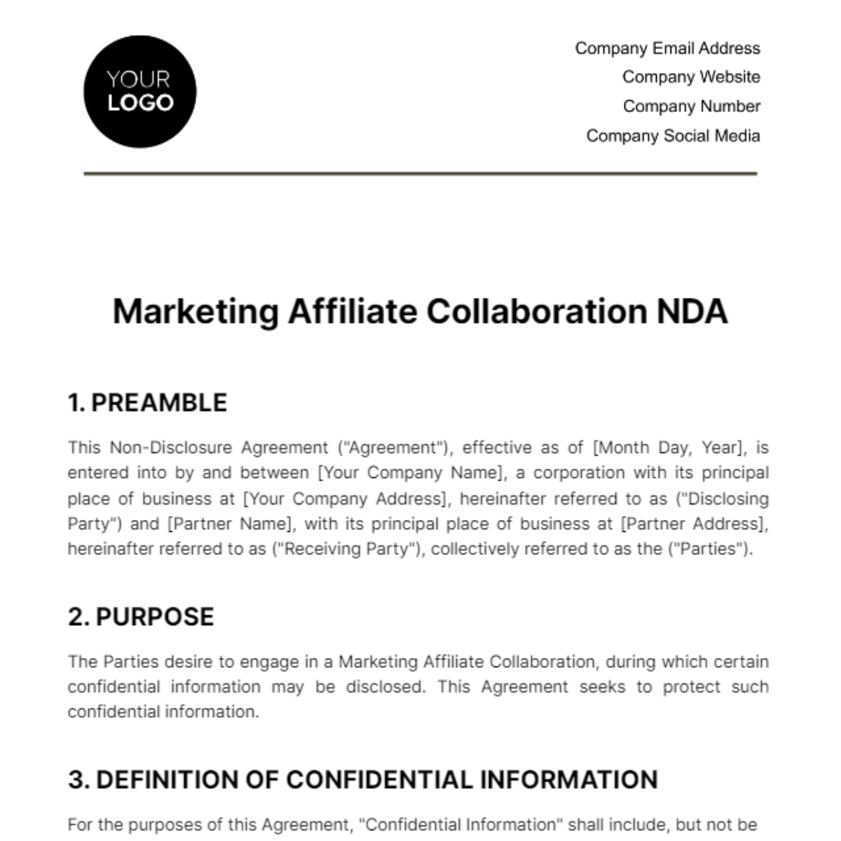 Marketing Affiliate Collaboration NDA Template