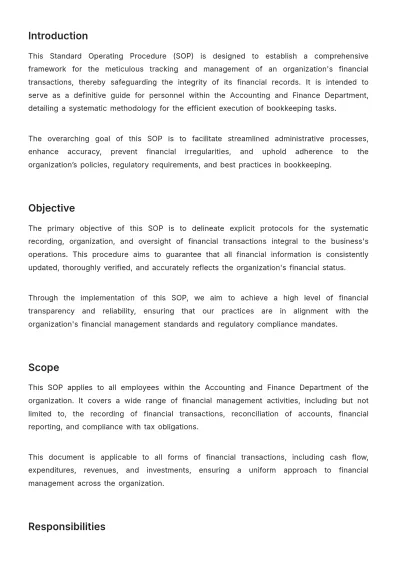 Free Administration Bookkeeping Standard Operating Procedure (SOP) Template to Edit Online