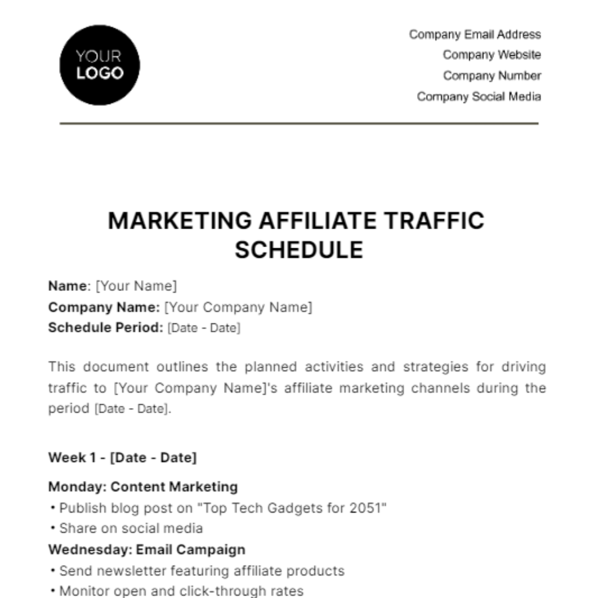 Free Marketing Affiliate Traffic Schedule Template